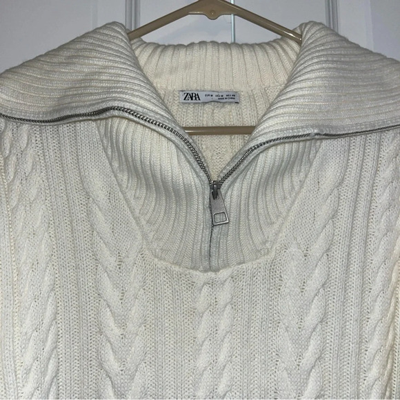 ZARA Women's Cream And Blue Striped Knit 1/4 Zip Long Sleeve Sweater Size Med - Picture 4 of 8